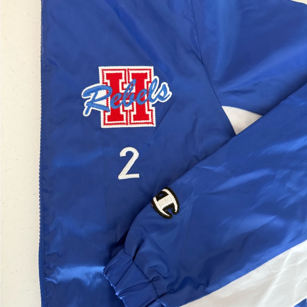 CHAMPION Youth Royal Blue White Hooded Full Zip Windbreaker Jacket YL